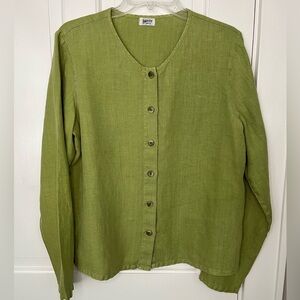 Heaven 100% Linen Womens Long Sleeve Button Front Top Shirt L Coastal Grandma